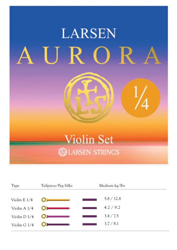 Larsen Aurora violin string set MEDIUM 1/4 Made in Denmark