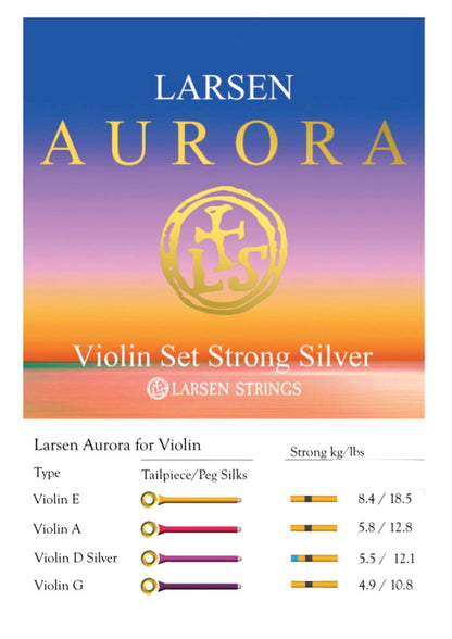 Larsen Aurora violin string set 4/4 STRONG SILVER D Made in Denmark