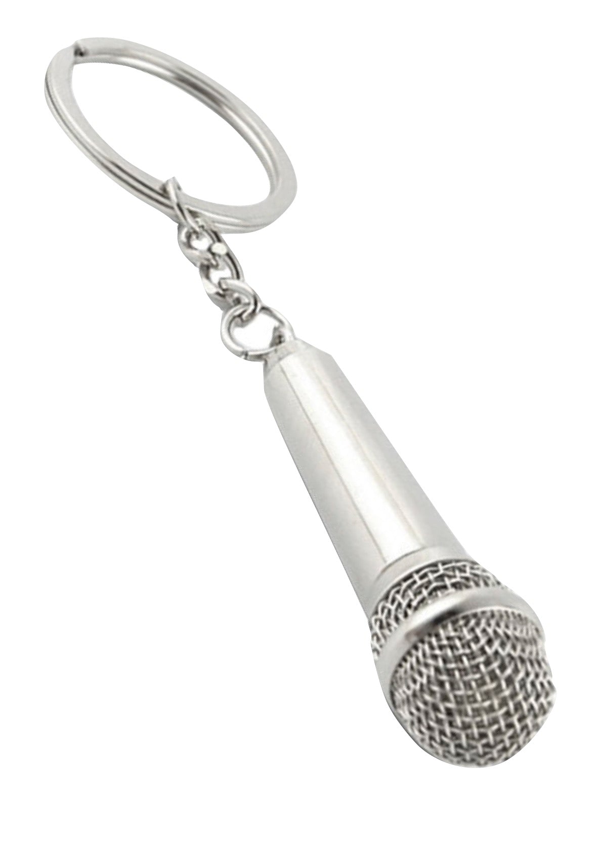 Metal microphone keychain trinket screwable grille chrome finish