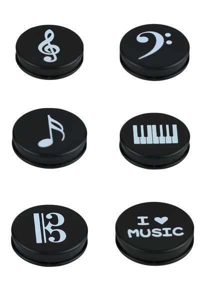 Music themed black round fridge whiteboard magnets 6 pack
