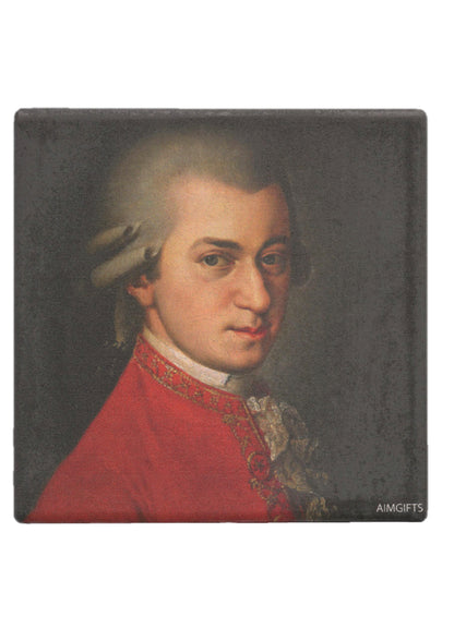 Music Themed Mozart Composer Single Ceramic Tile Coaster with Cork Non Slip Base