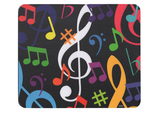 AIM Gifts Brand Multi Coloured Music Notes Computer Mouse Pad Thick Rubber Base