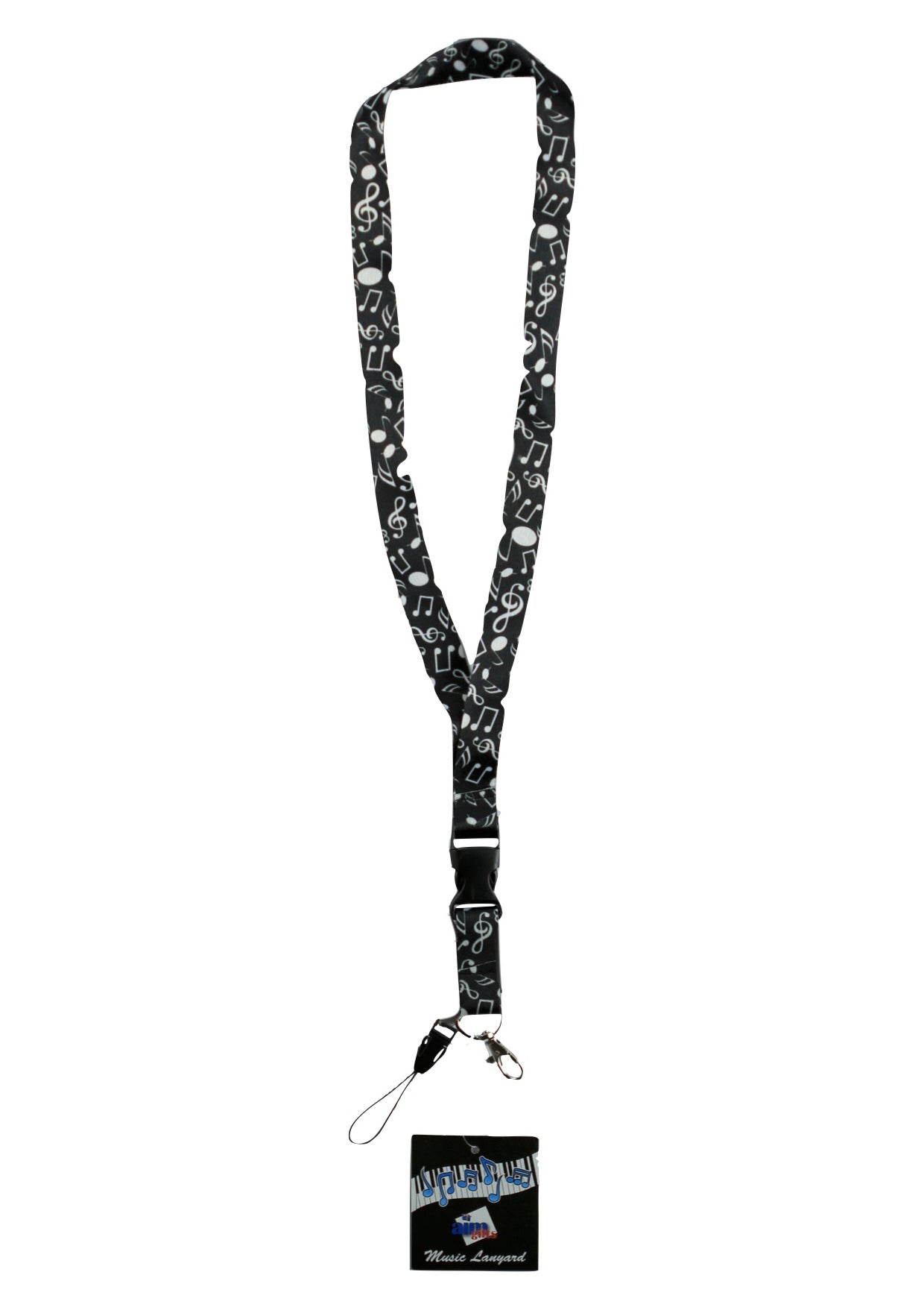 AIM Gifts Brand Black and White Music Notes Lanyard