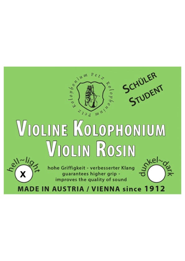PETZ Natural LIGHT violin rosin for horsehair or synthetic bows Made in AUSTRIA