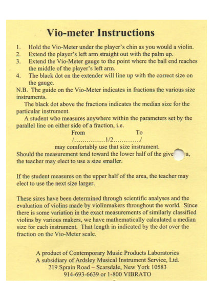 Vio-Meter Violin measuring device to fit students to correct sized instrument