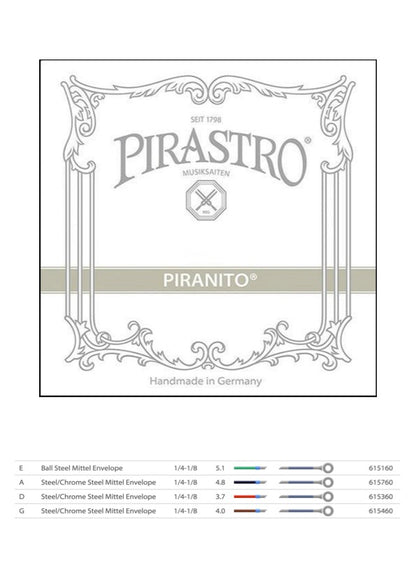 Pirastro Piranito Violin String Set 1/4 - 1/8 Ball End Made in Germany