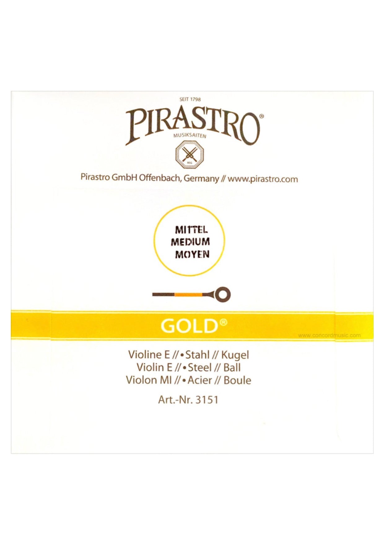 Pirastro Wondertone GOLD Violin steel E String 4/4 size BALL end medium gauge