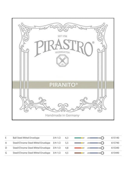 Pirastro Piranito Violin String Set 3/4 - 1/2 Ball End Made in Germany