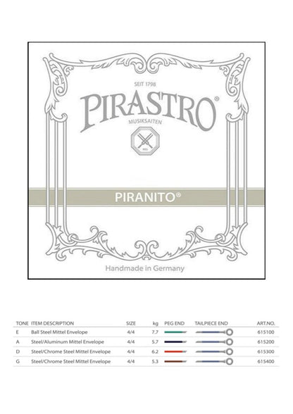 Pirastro Piranito Violin String Set 4/4 Ball End Made in Germany