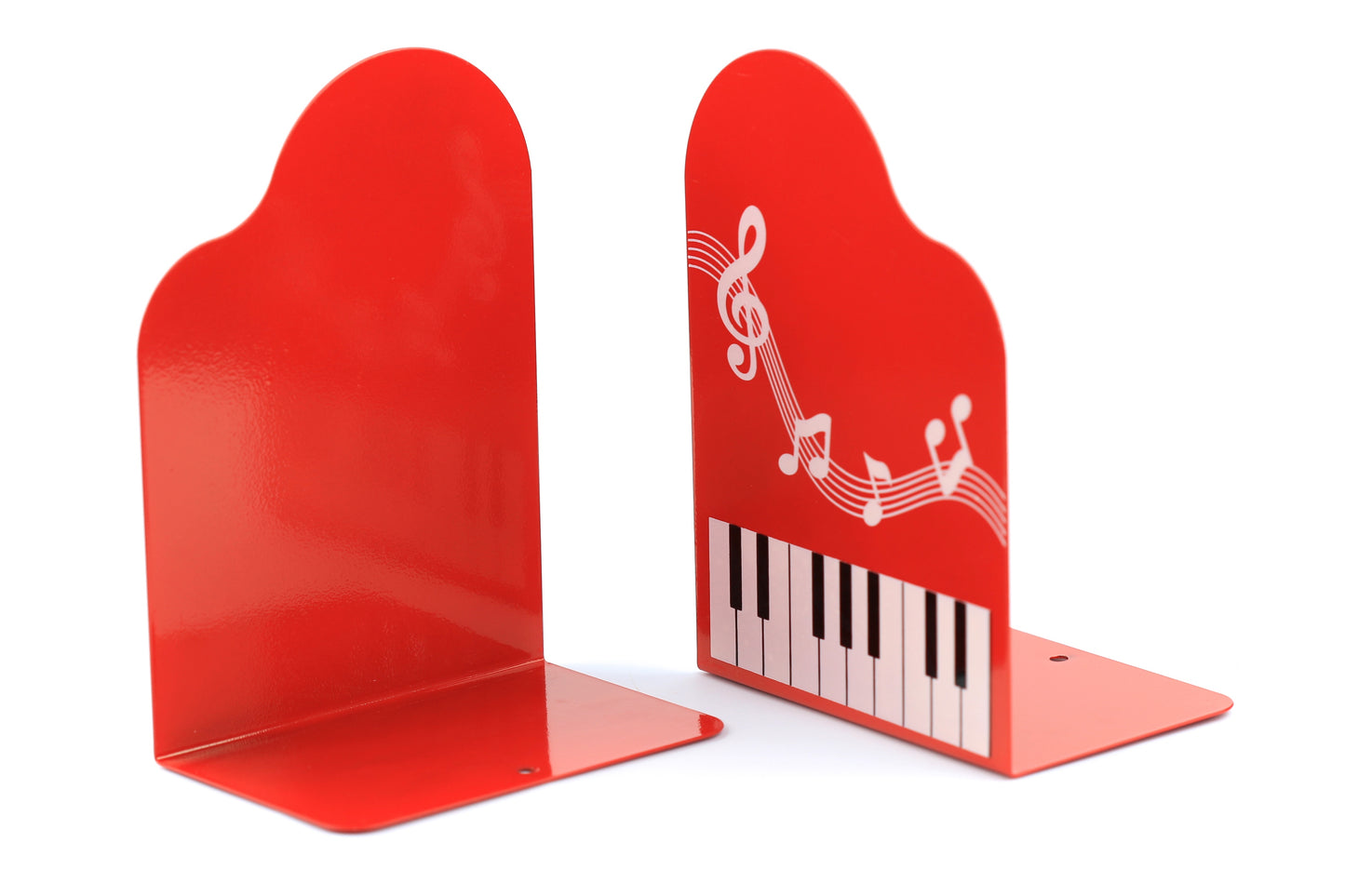 Heavy duty red metal music notation piano keyboard design bookends