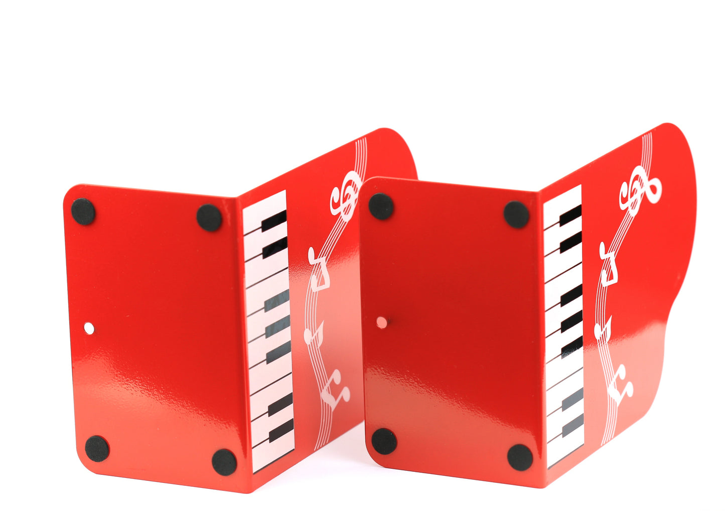 Heavy duty red metal music notation piano keyboard design bookends