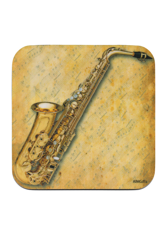 AIM Gifts single vinyl drinks coaster with rubber non slip base saxophone