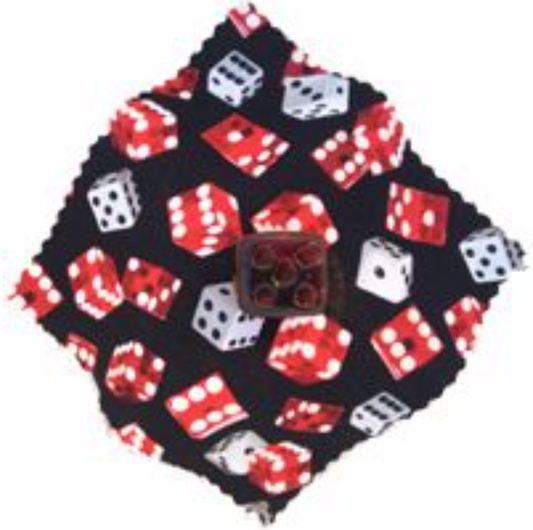 Dice shaped Rockin Rosin for violin viola or cello, patterned cloth