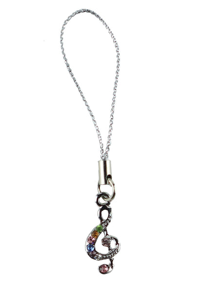 Mobile phone charm music treble clef encrusted with coloured bling