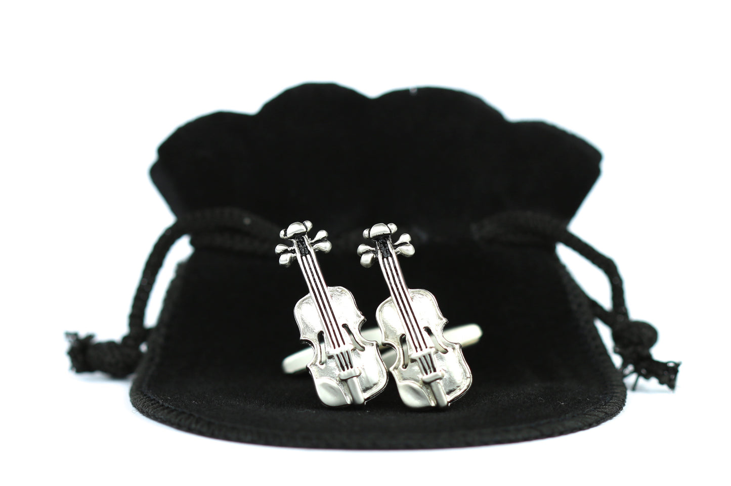 Silver plated copper barrel violin viola cufflinks free black velour gift pouch