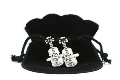 Silver plated copper barrel violin viola cufflinks free black velour gift pouch