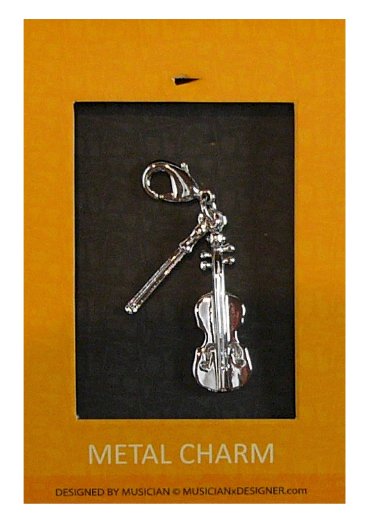 Musician Designer metal violin & bow music charm with lobster claw lock