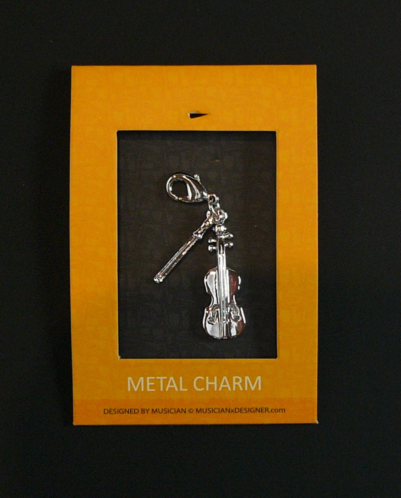 Musician Designer metal violin & bow music charm with lobster claw lock