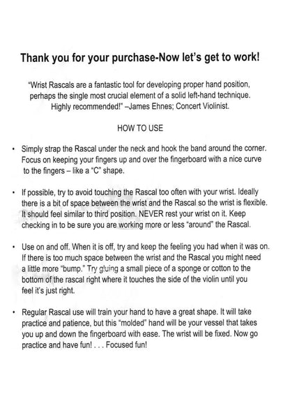 Wrist Rascal 1/4 -1/16 violin left hand posture developing aid